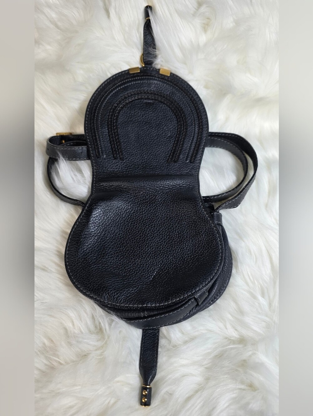 Chloé Marcie Small saddle bag in Black grained leather - Picture 4 of 14